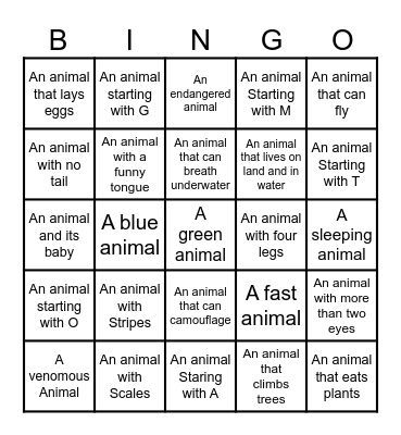 Helping Hands Landsborough Zoo Bingo Card