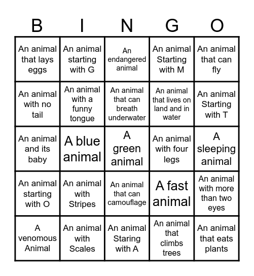 Helping Hands Landsborough Zoo Bingo Card