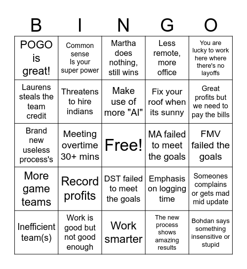 Company Update 💩 Bingo Card