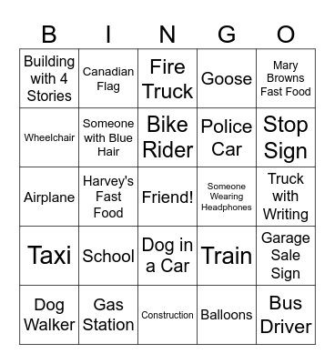 Bus Bingo Card