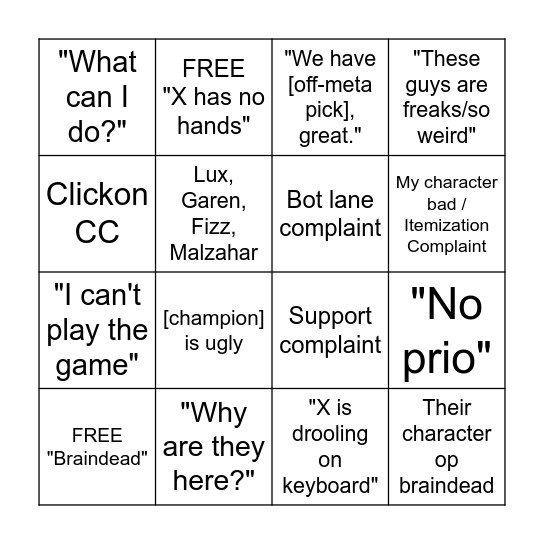 Damien League Gaming Bingo Card