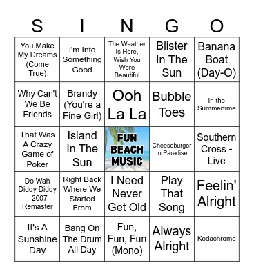 Fun Beach Music Bingo Card