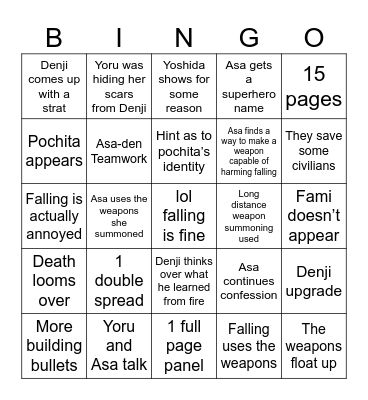 Chainsawman 208 Bingo Card