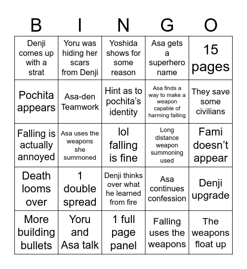 Chainsawman 208 Bingo Card