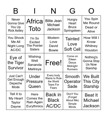 80s-2000s Music Bingo Card