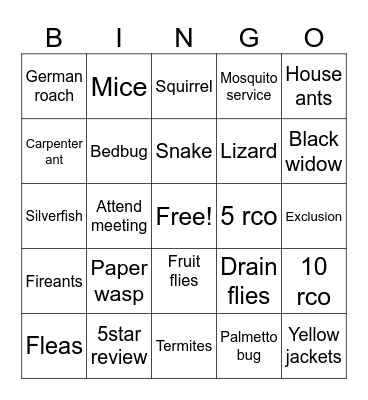 Mack Pest Bingo Card