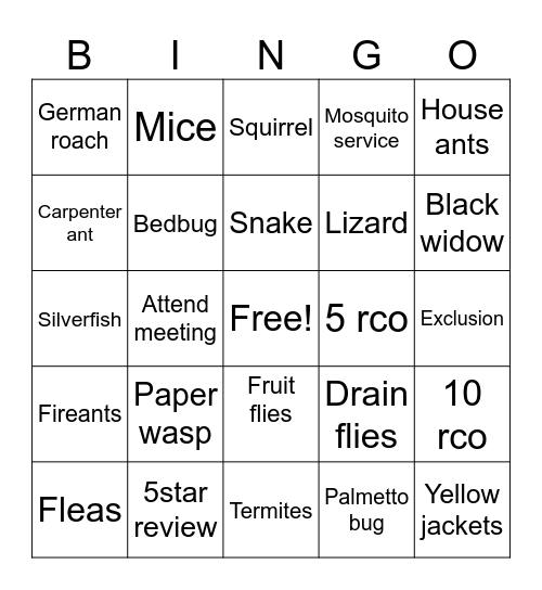 Mack Pest Bingo Card