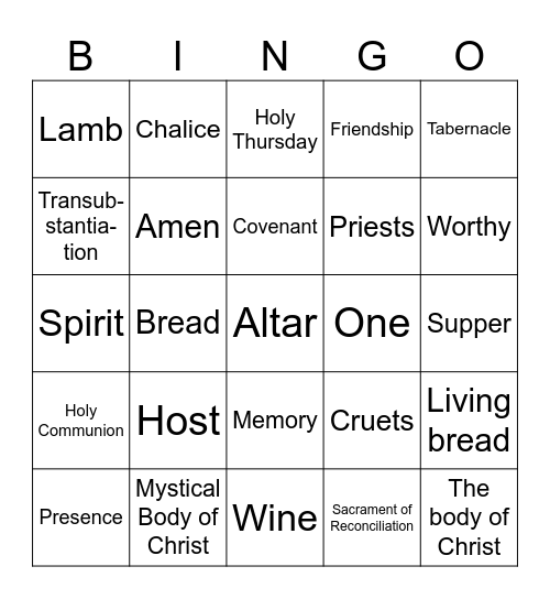 Eucharist Bingo Card
