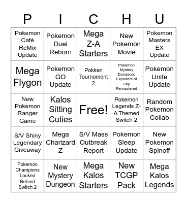 Pokemon Presents Bingo Card