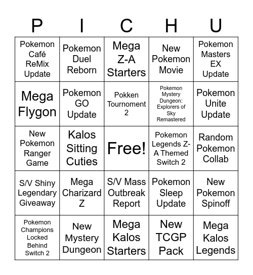 Pokemon Presents Bingo Card