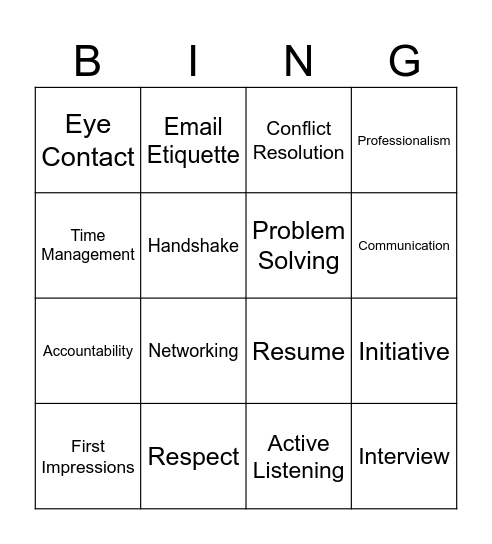 Everyday Professionalism Bingo Card