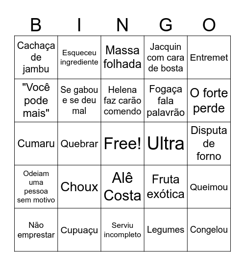 MasterChef Confeitaria Bingo Card