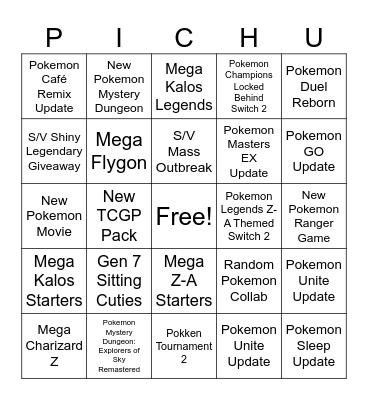 Pokemon Presents Bingo Card