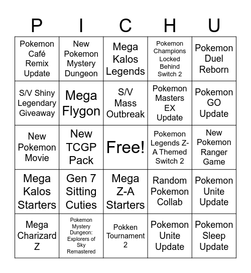 Pokemon Presents Bingo Card