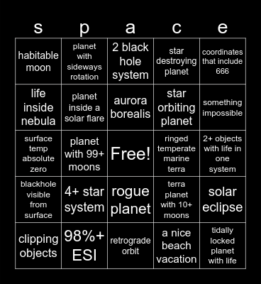 space card Bingo Card