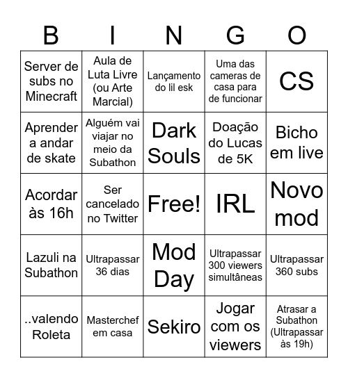 BINGO DA SUBATHON 2025 Bingo Card