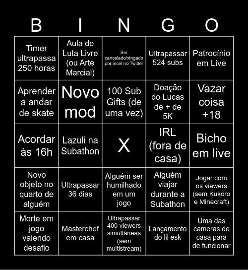 BINGO DA SUBATHON 2025 Bingo Card