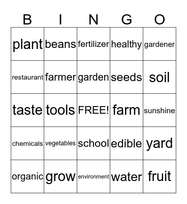 Edible Schoolyard Bingo Card