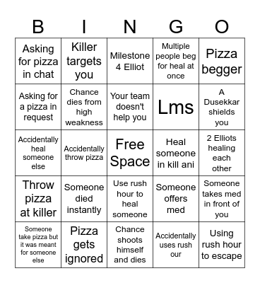 FORSAKEN Elliot Main Bingo Card