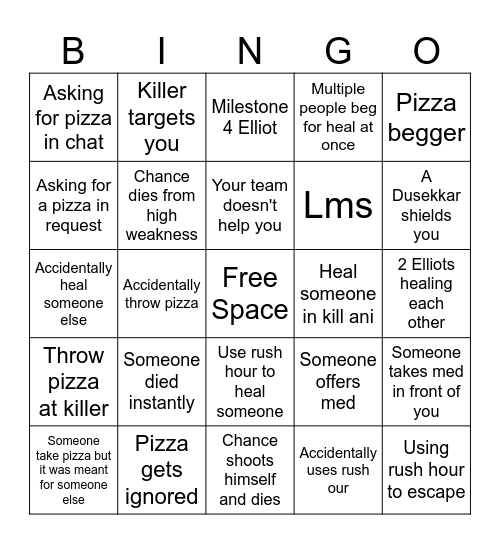 FORSAKEN Elliot Main Bingo Card