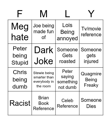 Family Guy Bingo Card