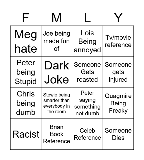 Family Guy Bingo Card
