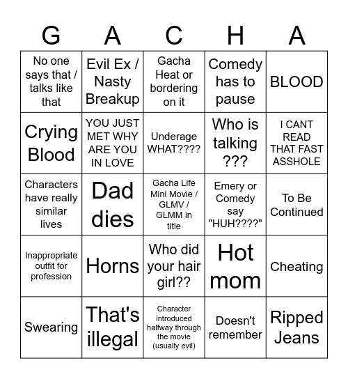 Gacha Life Bingo Card