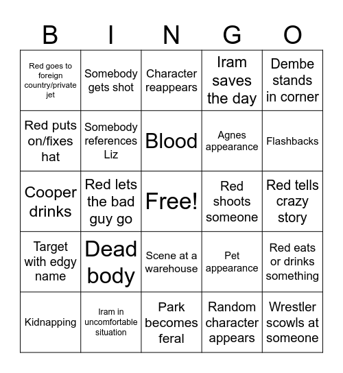 Blacklist Bingo Card