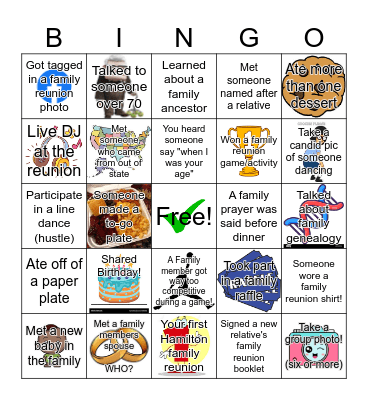Hamilton Family Reunion Bingo Icebreaker!!! Bingo Card