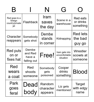 Blacklist Bingo Card