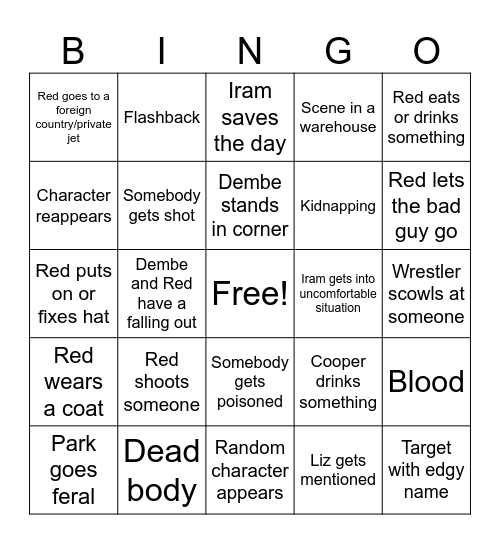 Blacklist Bingo Card