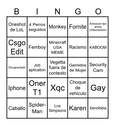 Tik Tok y Instagram Bingo Card