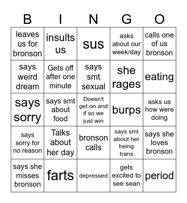 Autumn sayings while she might get on Bingo Card