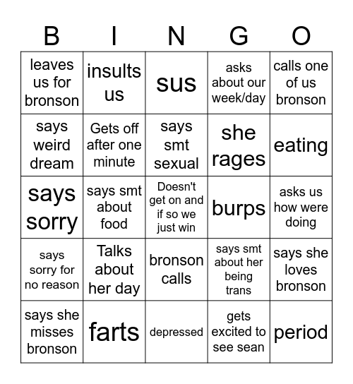 Autumn sayings while she might get on Bingo Card