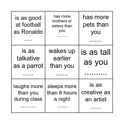 Find Somenone Who Bingo Card