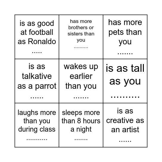 Find Somenone Who Bingo Card