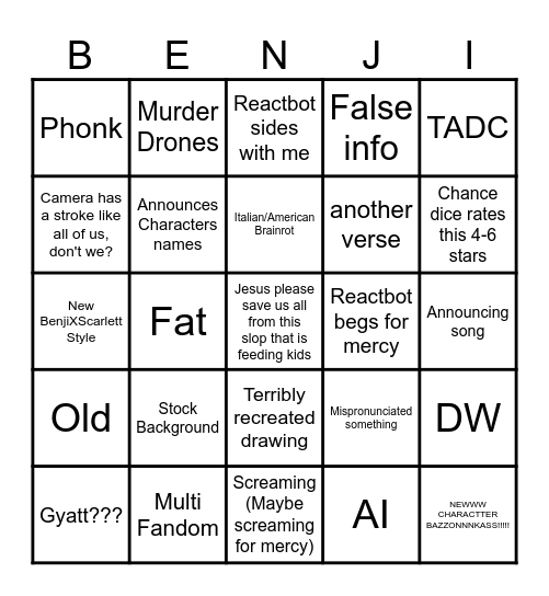 BENJIxScarlett Bingo Card