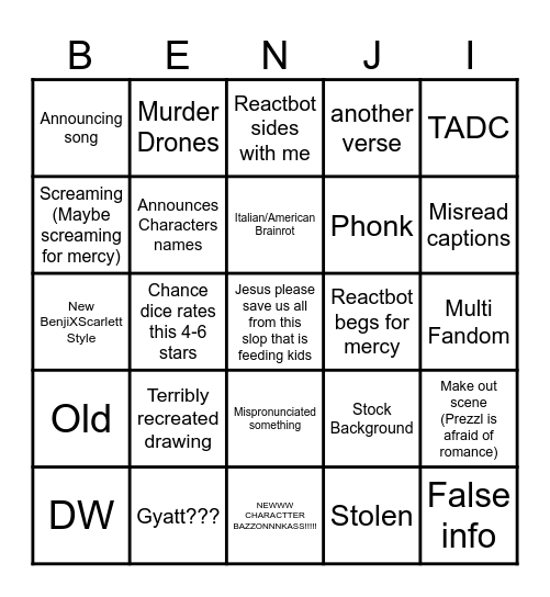 BENJIxScarlett Bingo Card