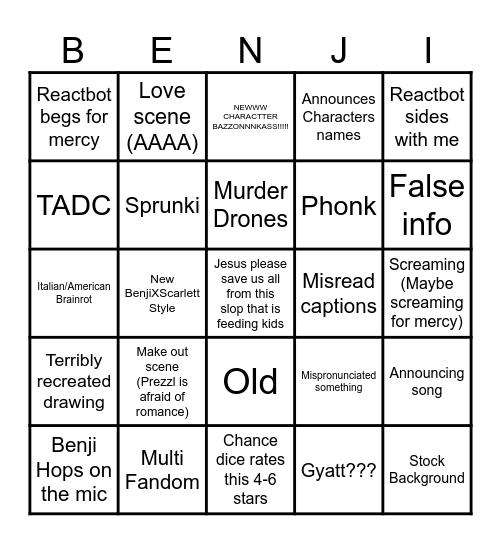 BENJIxScarlett Bingo Card