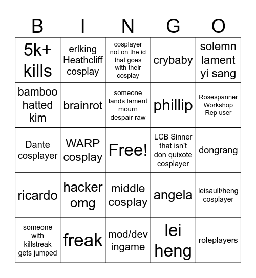 limbus game bingo Card