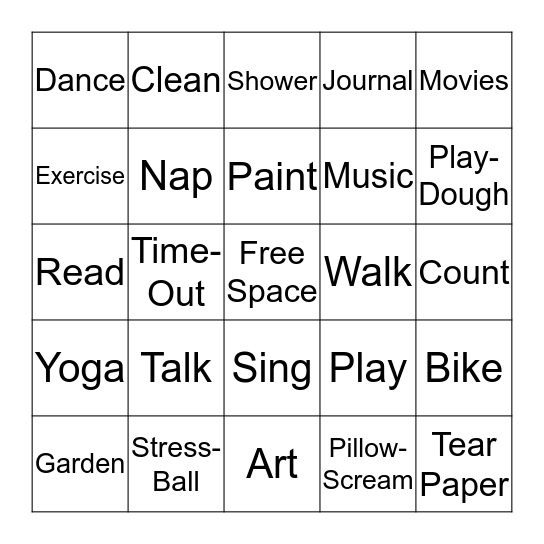 Coping Skills Bingo Card