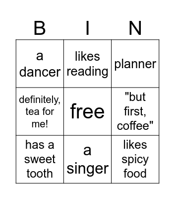 About Me Bingo Card