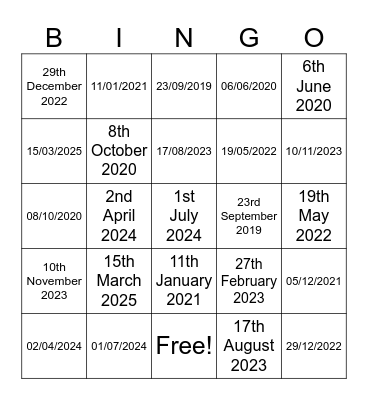 DATES BINGO Card