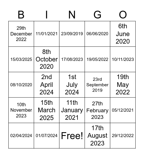 DATES BINGO Card