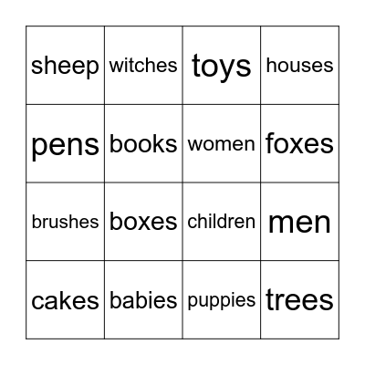 Plural Nouns Bingo Card