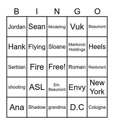 Bingo at the Senior Center! Bingo Card
