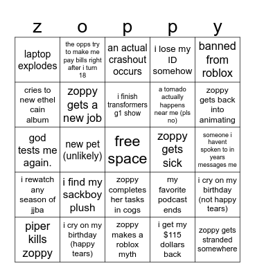Zoppy 2025 Bingo Card