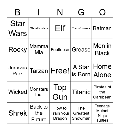 Music in the Movies Bingo Card