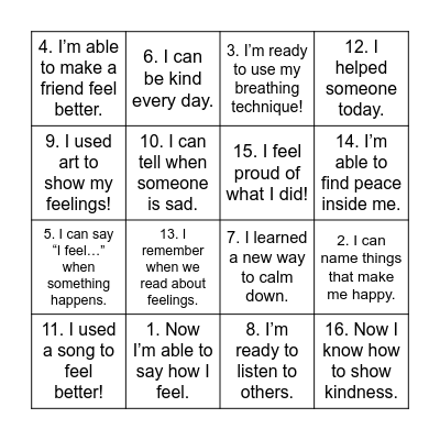 wellbeing Bingo Card