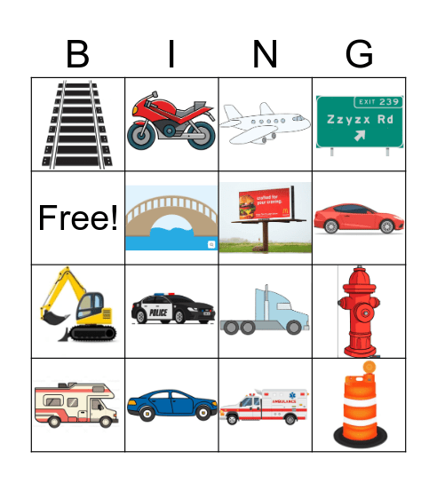 Road Trip Bingo Card